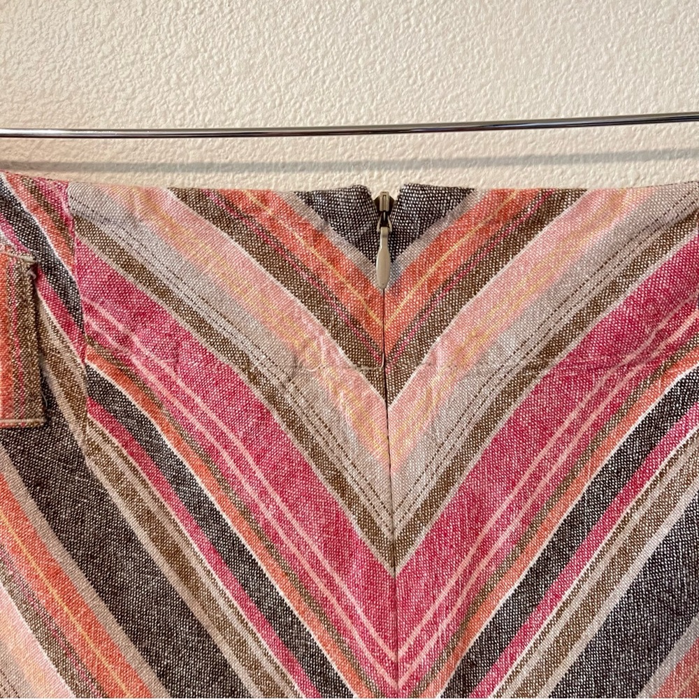 Vintage Christopher & Banks Linen High Rise Chevron Midi A-Line Skirt Pink-8 - Picture 6 of 9